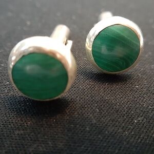 Vintage Taxco Sterling Silver and Malachite Cufflinks